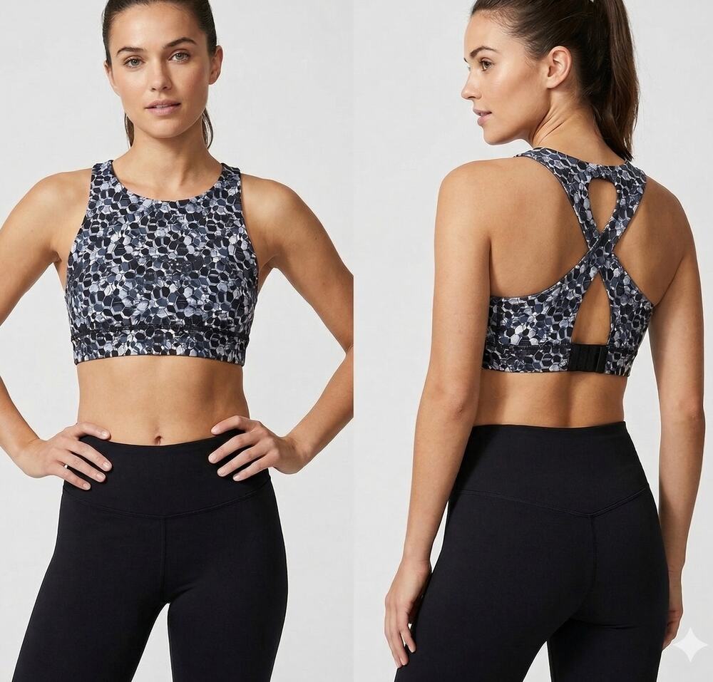 MTA Sport Small Sports Bra Black White Gray Geometric Pattern